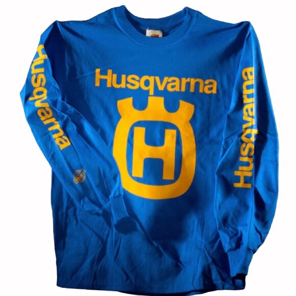 Husqvarna Logo Blue Jersey Long Sleeve T-Shirt - NEW Fast Ship - Picture 1 of 4